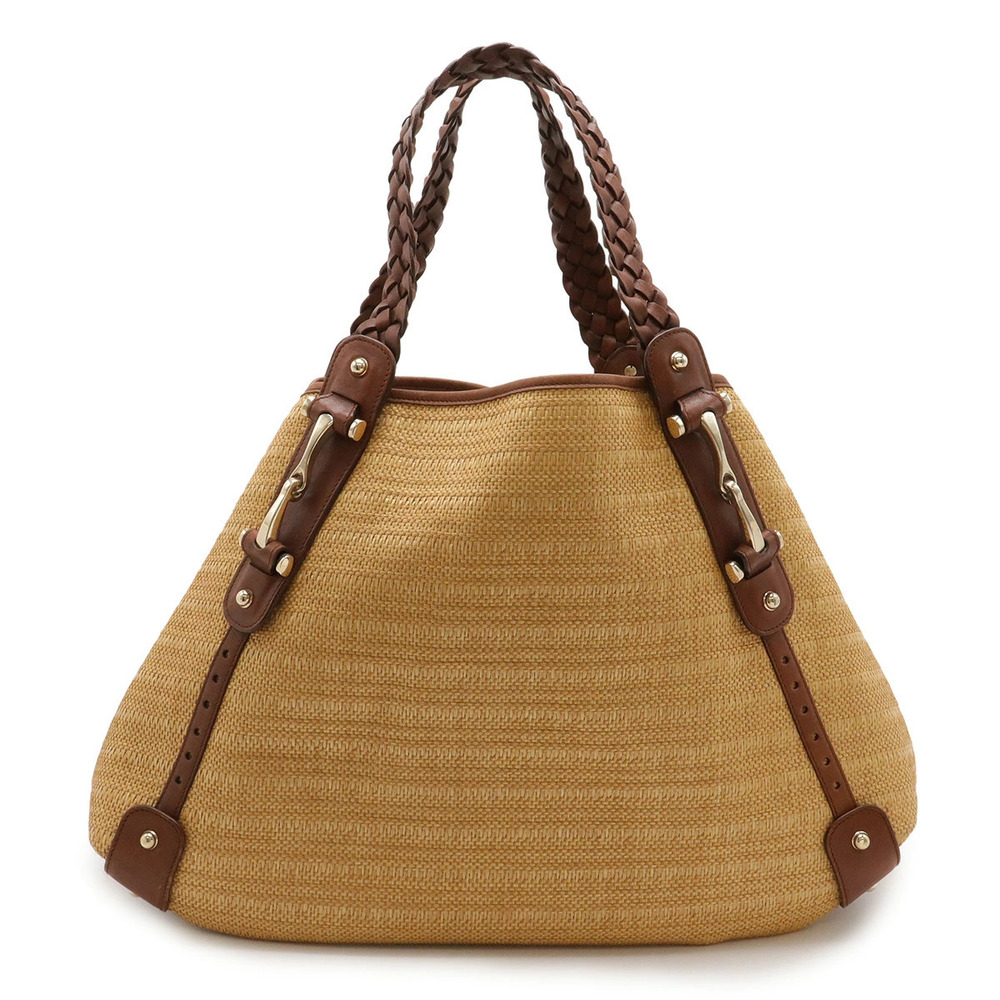 Gucci Horsebit Tote Bag Shoulder Hobo Raffia Basket Leather Brown